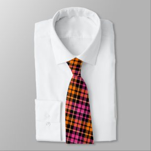 Black Pink Orange Plaid Tartan Design Neck Tie