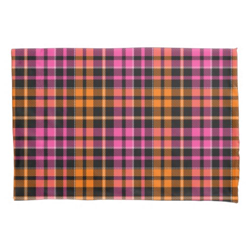 Black Pink Orange Plaid Tartan Design Pillow Case