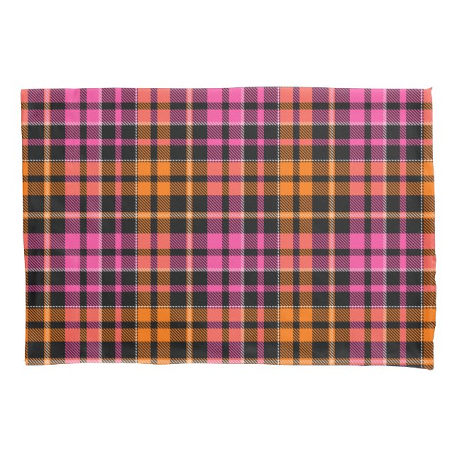 Black Pink Orange Plaid Tartan Design  Pillow Case (Front)
