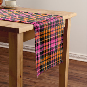 Black Pink Orange Plaid Tartan Design Short Table Runner