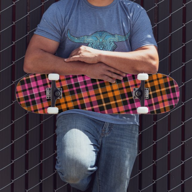 Black Pink Orange Plaid Tartan Design  Skateboard (Outdoor 3)