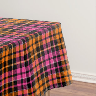 Black Pink Orange Plaid Tartan Design  Tablecloth