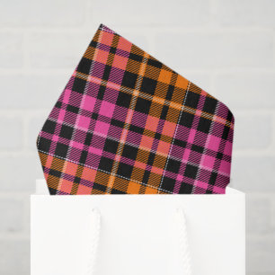 Black Pink Orange Plaid Tartan Design Tissue Paper