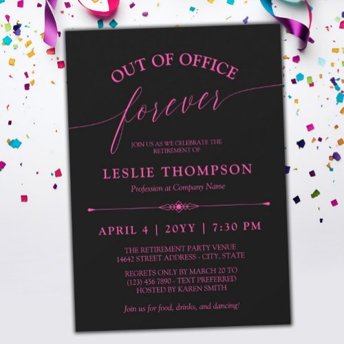 Black Pink Out of Office Forever Retirement Party Invitation