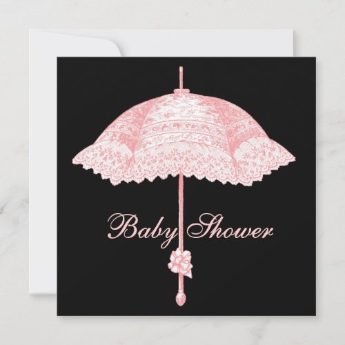 Black Pink Parasol Umbrella Baby Girl Shower Custom Invite