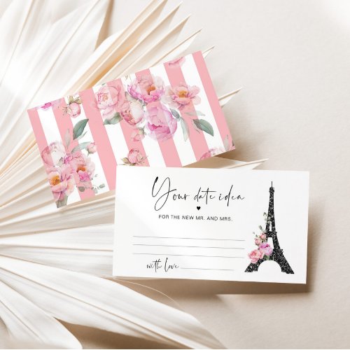 Black pink Paris Eiffel tower Date night ideas Enclosure Card