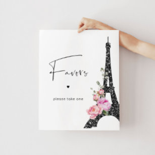 Black pink Paris minimalist favors please take one Poster