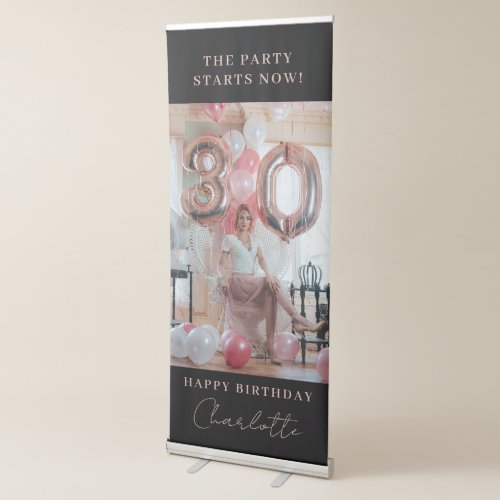 Black Pink Party Starts Now Happy Birthday Photo Retractable Banner