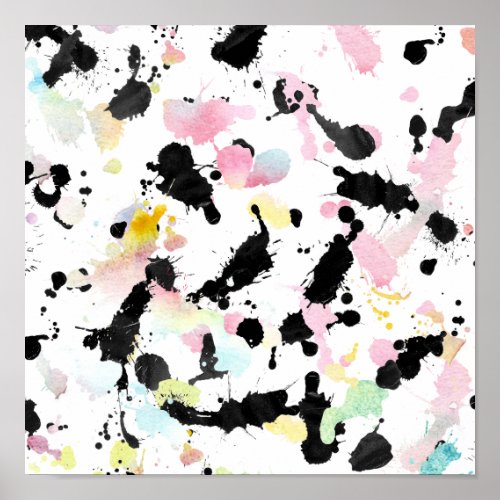 Black pink pastel modern watercolor splatters poster