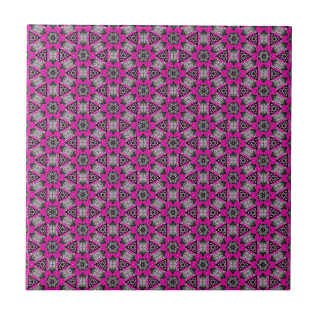Black Pink Pattern Ceramic Tile - Choose Colors (Front)