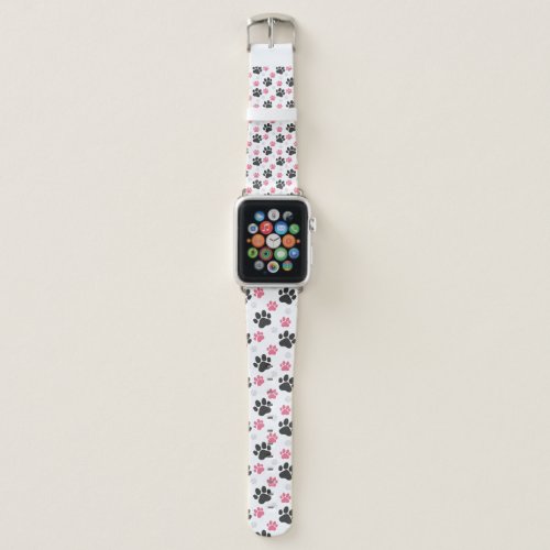 Black Pink Paw Print Dog Owner Puppy Lover Pets Apple Watch Band