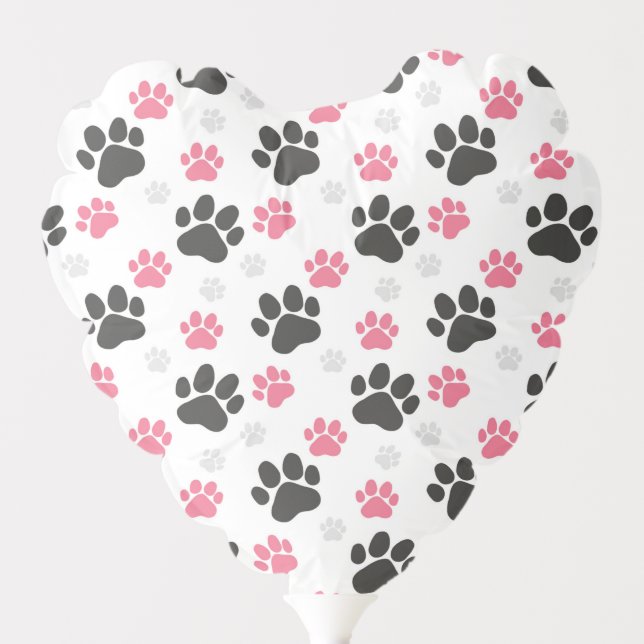 Black Pink Paw Print Dog Owner Puppy Lover Pets Balloon (Front)