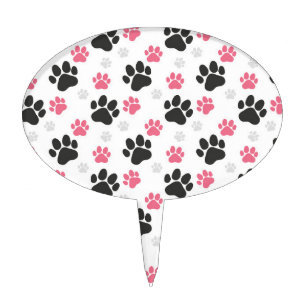 Black Pink Paw Print Dog Owner Puppy Lover Pets Cake Topper