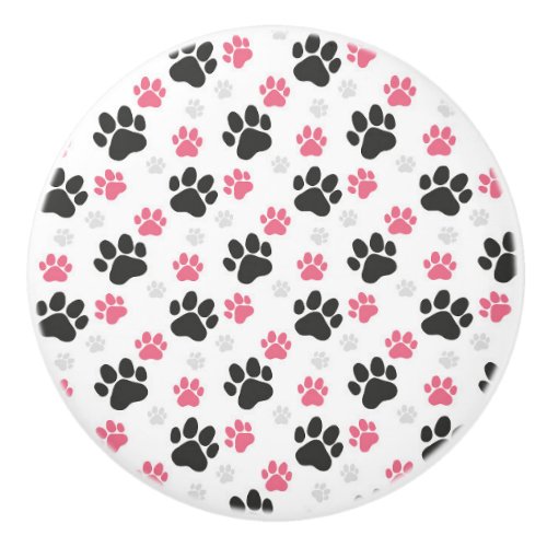 Black Pink Paw Print Dog Owner Puppy Lover Pets Ceramic Knob