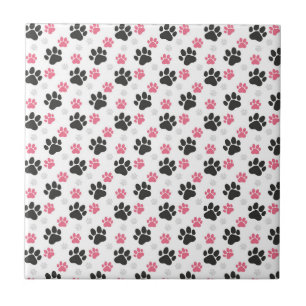 Black Pink Paw Print Dog Owner Puppy Lover Pets Ceramic Tile