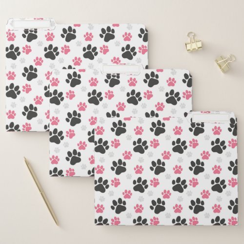 Black Pink Paw Print Dog Owner Puppy Lover Pets File Folder