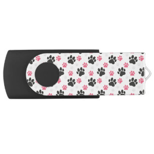 Black Pink Paw Print Dog Owner Puppy Lover Pets Flash Drive