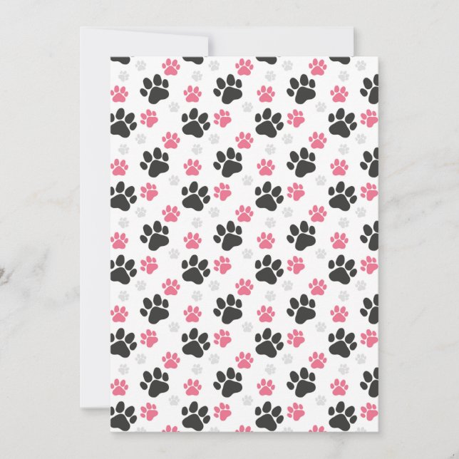 Black Pink Paw Print Dog Owner Puppy Lover Pets Invitation (Front)