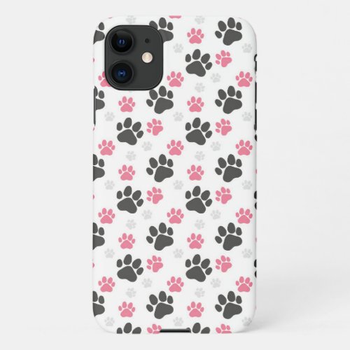 Black Pink Paw Print Dog Owner Puppy Lover Pets iPhone 11 Case