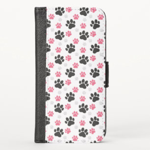 Black Pink Paw Print Dog Owner Puppy Lover Pets iPhone X Wallet Case