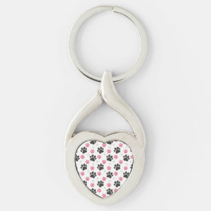 Black Pink Paw Print Dog Owner Puppy Lover Pets Keychain