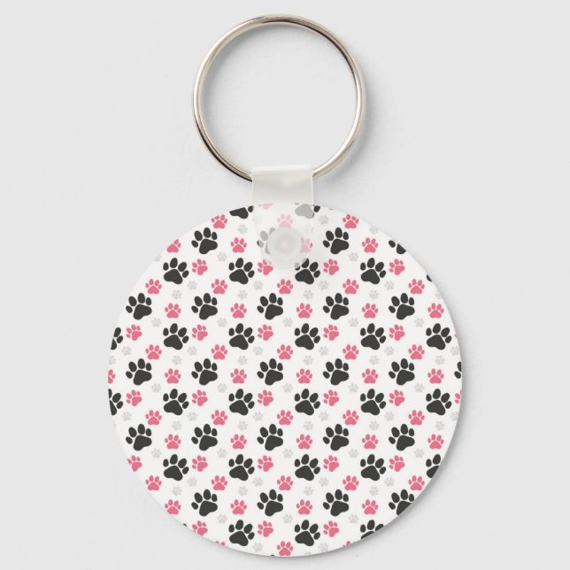 Black Pink Paw Print Dog Owner Puppy Lover Pets Keychain (Front)