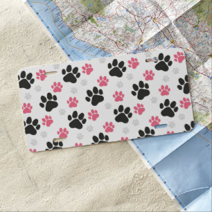 Black Pink Paw Print Dog Owner Puppy Lover Pets License Plate