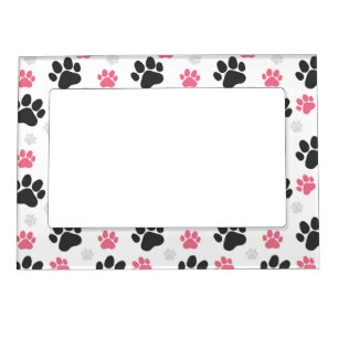 Black Pink Paw Print Dog Owner Puppy Lover Pets Magnetic Frame