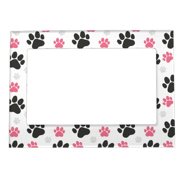 Black Pink Paw Print Dog Owner Puppy Lover Pets Magnetic Frame (Front)