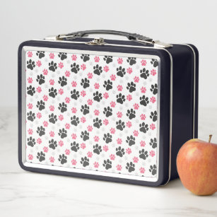 Black Pink Paw Print Dog Owner Puppy Lover Pets Metal Lunch Box
