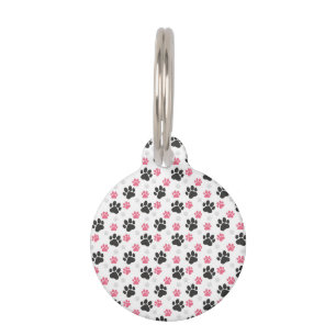 Black Pink Paw Print Dog Owner Puppy Lover Pets Pet ID Tag