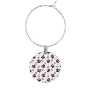 Black Pink Paw Print Dog Owner Puppy Lover Pets Wine Charm