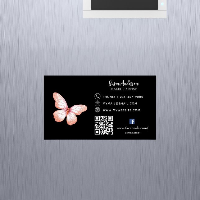 Black pink peach butterfly QR code Facebook Business Card Magnet (Creator Uploaded)