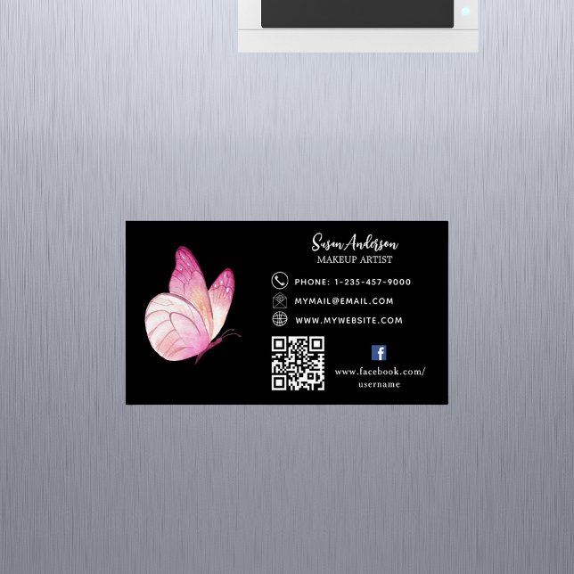 Black pink peach butterfly QR code Facebook Business Card Magnet (Creator Uploaded)