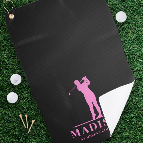 Black Pink Personalized Monogram Female Golf Towel