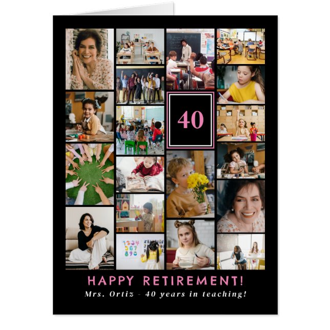 Black Pink Photo Collage Happy Retirement Big Card (Front)
