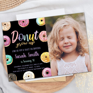 Black Pink Photo Donut Birthday Invitations