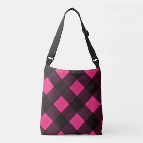 Black Pink Plaid gingham Crossbody Bag