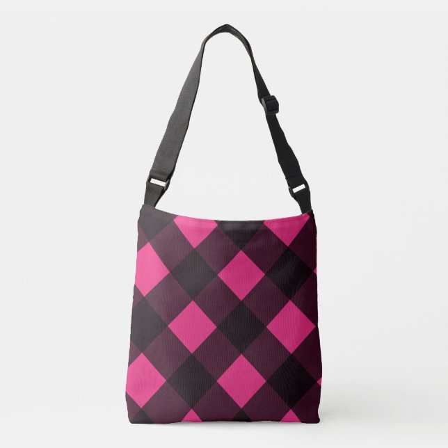 Black Pink Plaid gingham Crossbody Bag (Front)