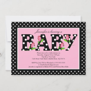 Black Pink Polka Dot "baby" Baby Shower Invitation