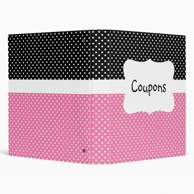 Black/Pink Polka Dot Coupon organizer 3 Ring Binder (Background)