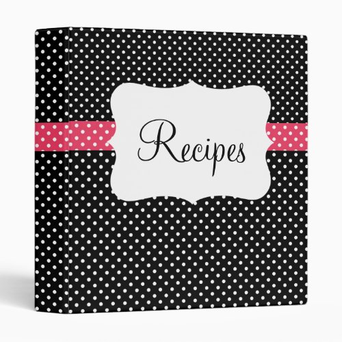 Black  Pink Polka Dot Recipe Binder