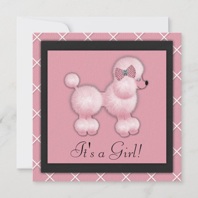 Black Pink Poodle Baby Shower Invitations (Front)