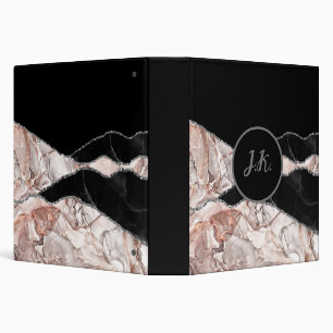 Black Pink Professional Marble Agate Glam Initial 3 Ring Binder