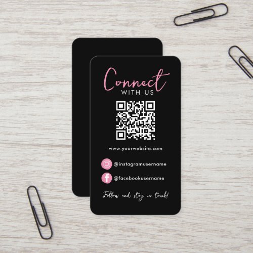 Black Pink Professional QR Code Connect With Us Business Card