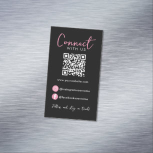Black Pink Professional QR Code Connect With Us Business Card Magnet