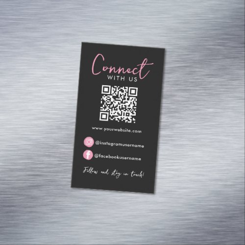 Black Pink Professional QR Code Connect With Us Business Card Magnet