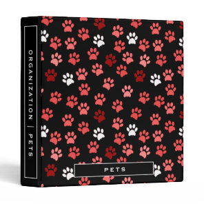 Black & Pink Puppy Dog Paw Print | Pet Records 3 Ring Binder