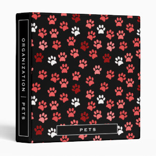 Black & Pink Puppy Dog Paw Print   Pet Records 3 Ring Binder