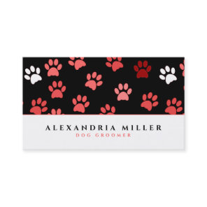 Black & Pink Puppy Dog Paw Prints | Dog Groomer Business Card